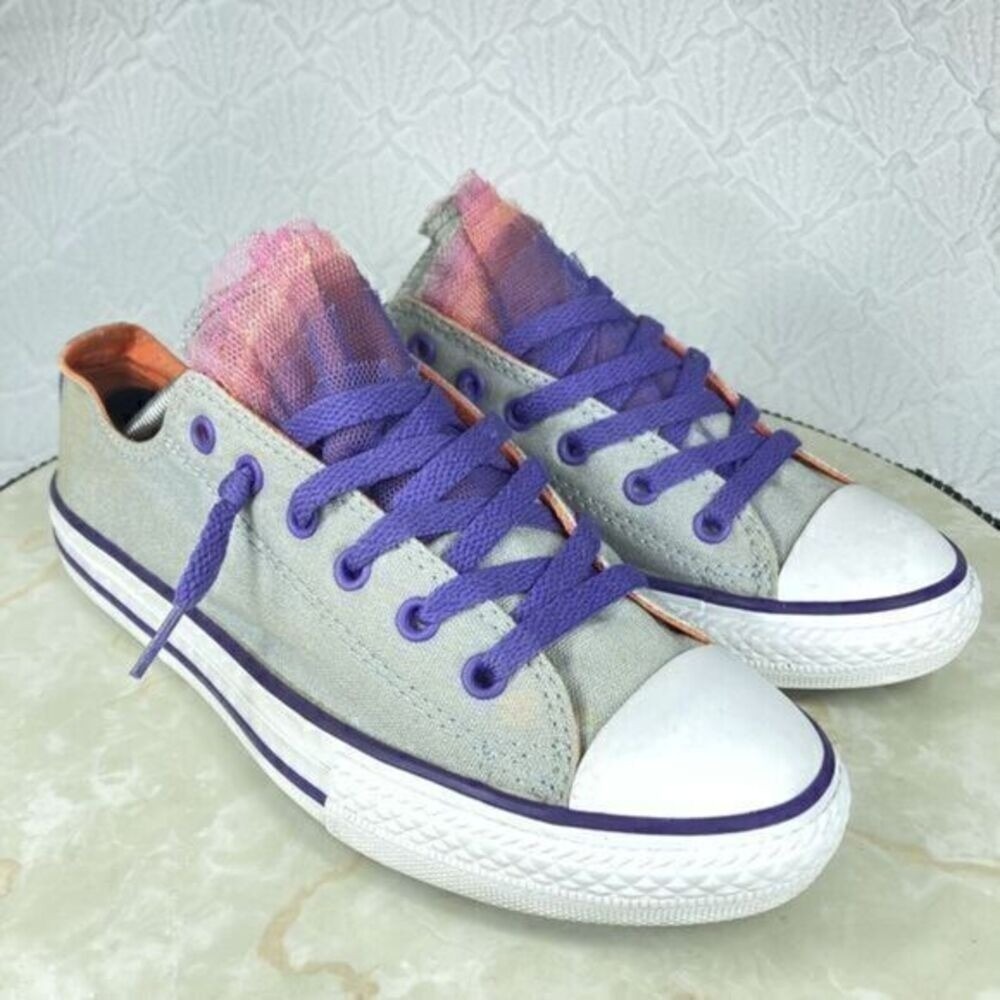 Converse Double Tongue Mesh Skate Sneakers Junior 5 Women 6.5 Gray Low Top Shoes